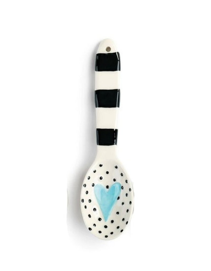 Demdaco Heartful Home Ceramic Spoon, 5.5", Blue Heart Black Stripe