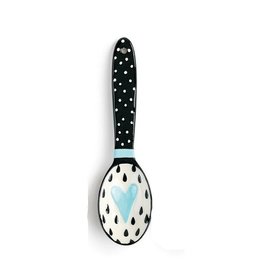 Demdaco Heartful Home Ceramic Spoon, 5.5", Blue Heart White Dots