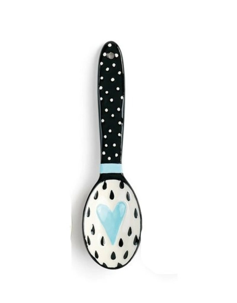 Demdaco Heartful Home Ceramic Spoon, 5.5", Blue Heart White Dots