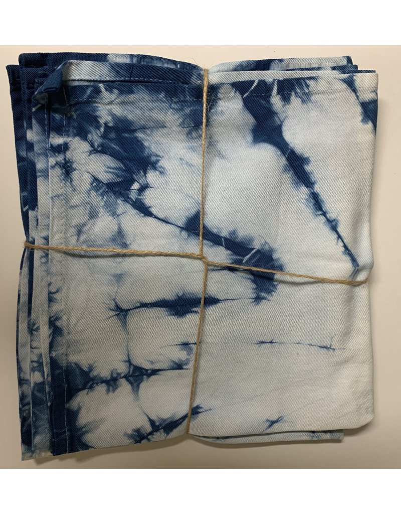 Hand-Dyed Indigo Napkin, Tie-Dye Blue Shibori-Set of 4
