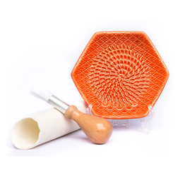 Garlic Grate Plate, 3pc Set, Orange