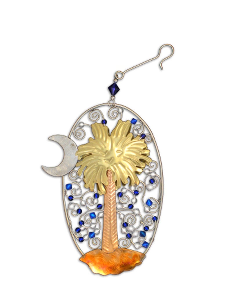 Pilgrim Imports Ornament,  South Carolina Palmetto with Crescent, Nickel-Copper-Brass*