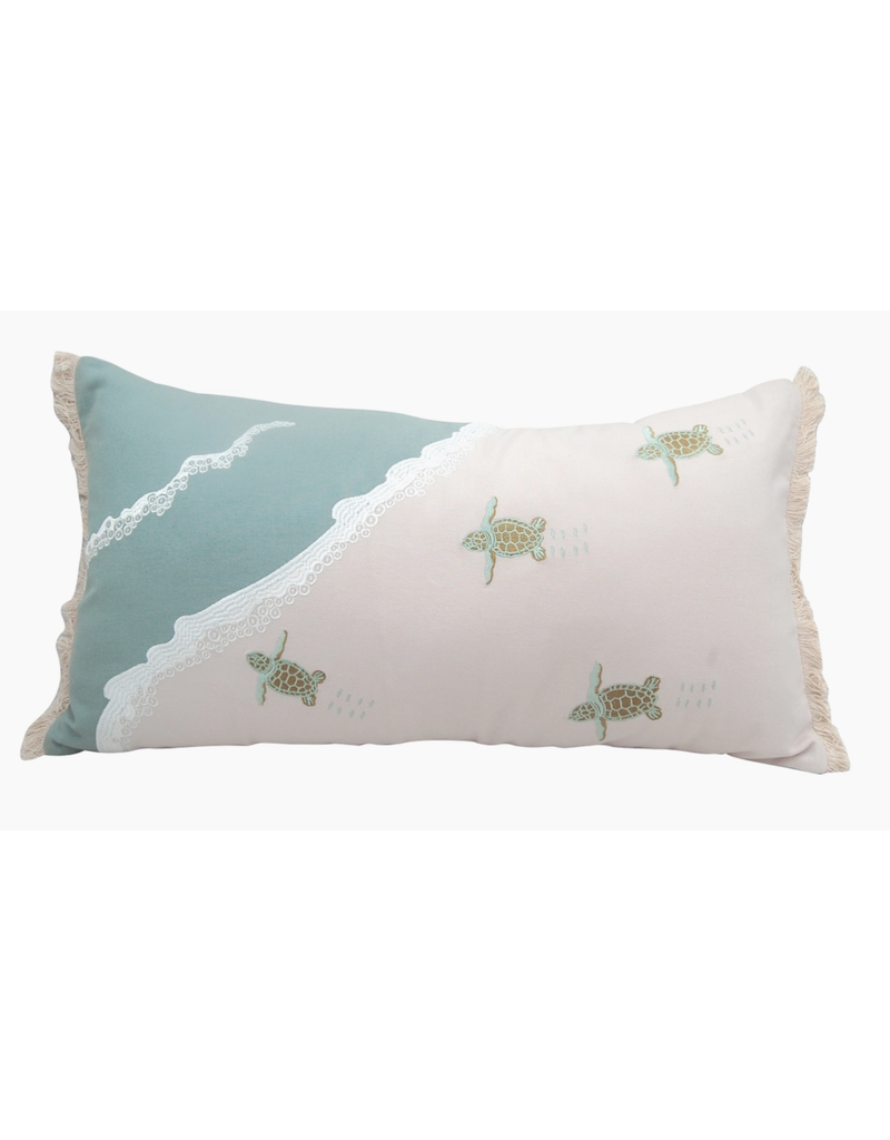 Sea Turtle Migration Pillow - Indoor Cotton Lumbar, 13x26