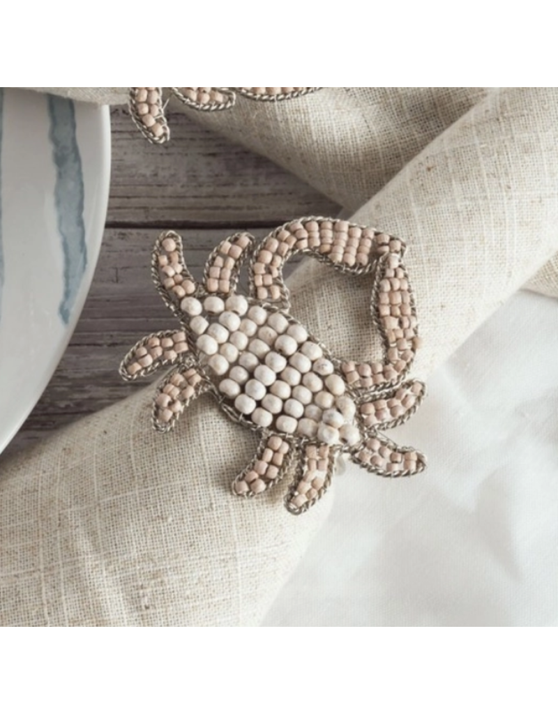 Blue Crab Napkin Ring, wood beaded