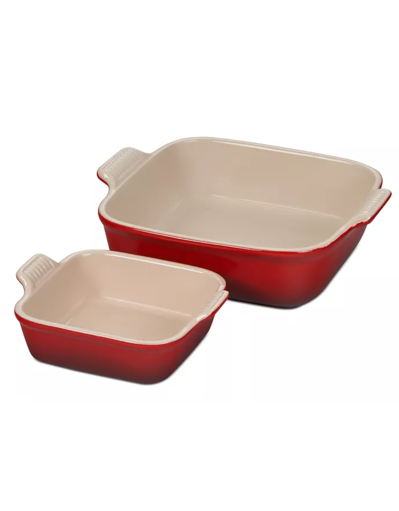 Le Creuset Stoneware Heritage Square Casseroles, Set of 2 (8" & 5"), Cerise Red