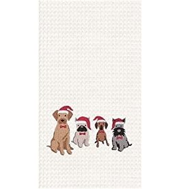 C and F Home Holiday Dish Towel Dog Santa Hats, waffle weave