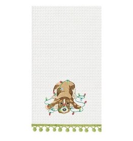 C and F Home Holiday Dish Towel Dog in Lights, waffle weave