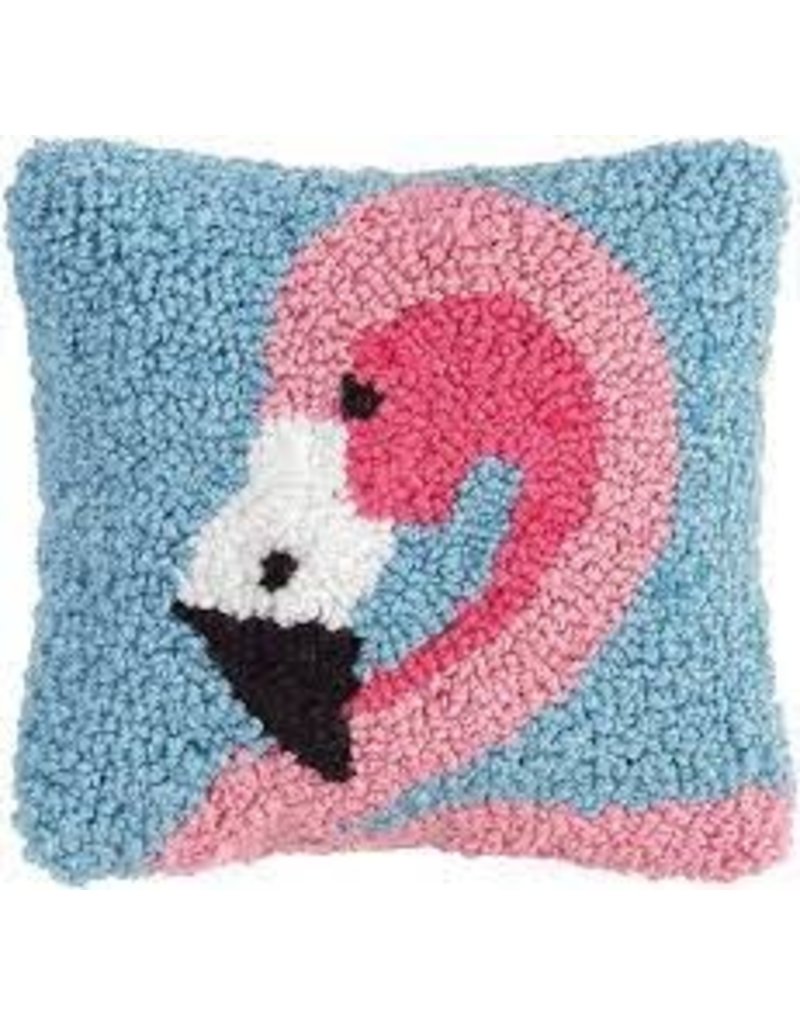 C and F Home Pillow, Flamingo, hooked 8x8