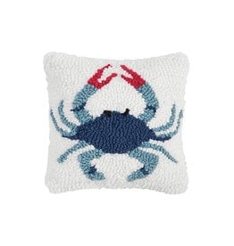 C and F Home Pillow, Blue Crab, hooked 8x8