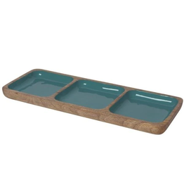 Now Designs Mango Wooden Divided Dish, Lagoon Turquoise discntd