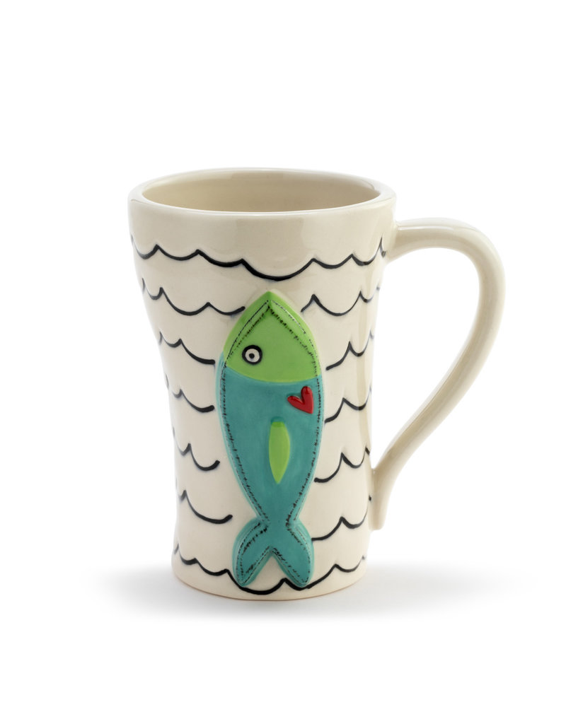 Demdaco Heartful Home Mug, Fish & Waves 15oz