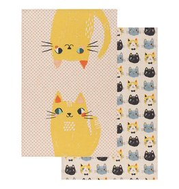 Now Designs Dish Towels, Yellow Meow Cat, Set of 2
