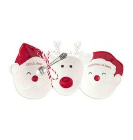 Mudpie Holiday Reindeer and Santas 3-Dip Tray With Spoon, 5x11