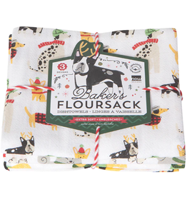 Now Designs Holiday Floursack Dish towels, Yule Dogs, Set of 3 disc