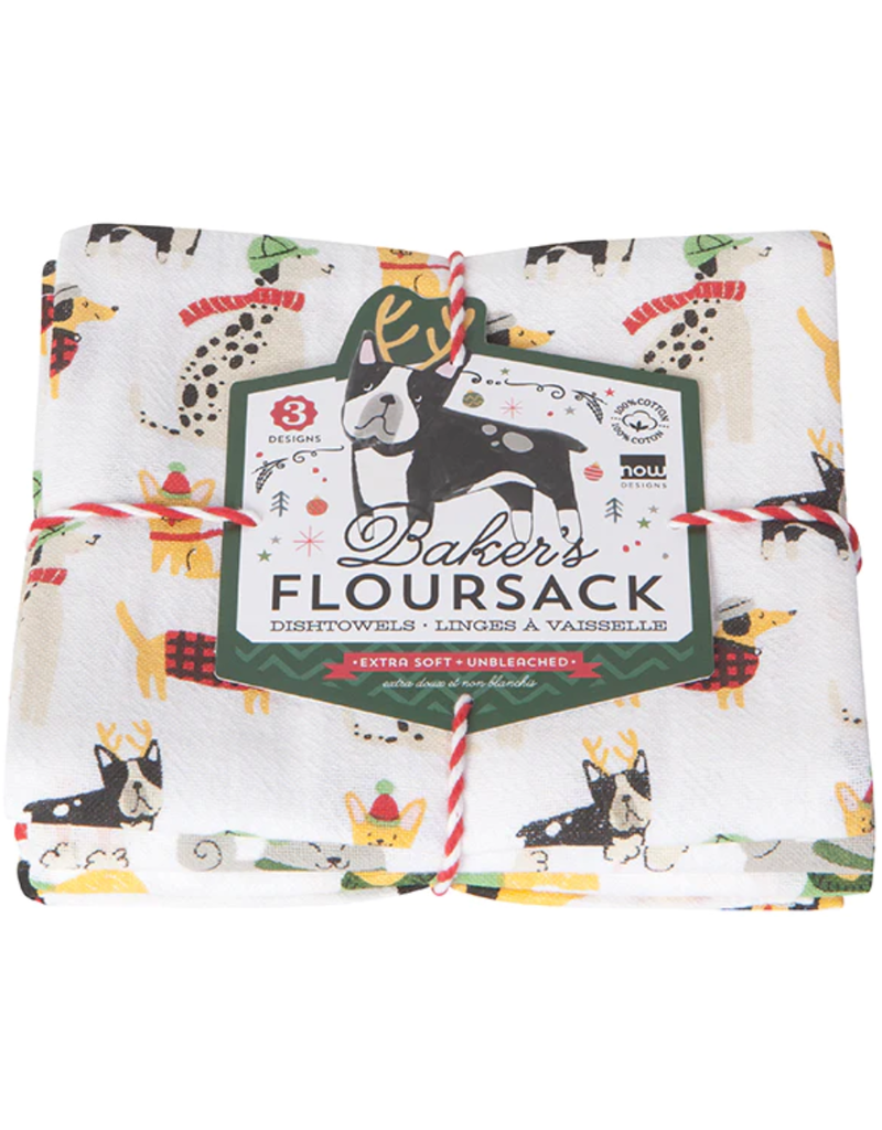 Now Designs Holiday Floursack Dish towels, Yule Dogs, Set of 3 disc