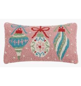 Holiday Ornaments Hooked Pillow, 16x9