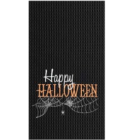 C and F Home Halloween Towel, Happy Halloween Web, black, waffle weave disc