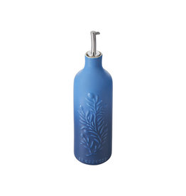 Le Creuset Olive Oil Bottle, Marseille Blue, Embossed Olive Branch