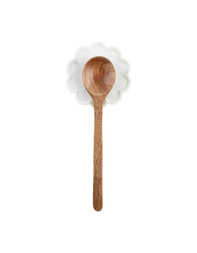 Mudpie Scalloped Spoon Rest & Wooden Spoon Set