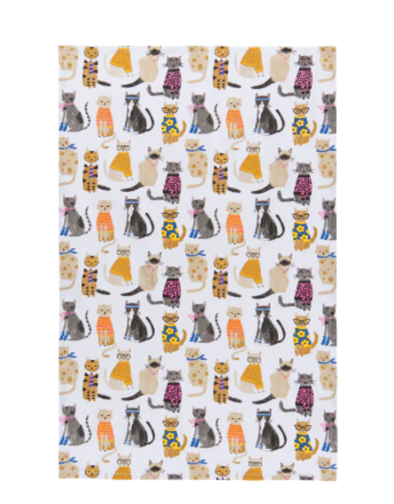 Now Designs Dish Towel, Feline Fine Cats, cats in clothes