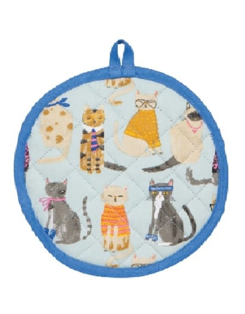 Now Designs Potholder, Feline Fine Cats, round, pale blue*