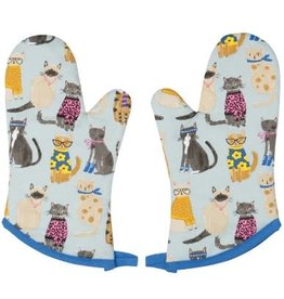 Now Designs Mitts Gloves, Feline Fine Cats, Set of 2, pale blue
