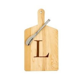 JK Adams Monogrammed Maple Cheese Board Gift Set with Spreader - ''L''