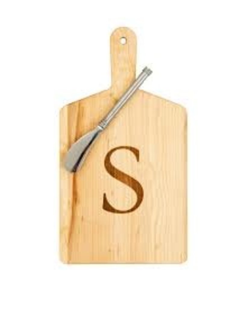 JK Adams Monogrammed Maple Cheese Board Gift Set with Spreader - ''S''