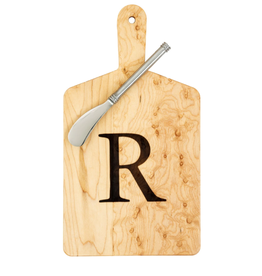 JK Adams Monogrammed Maple Cheese Board Gift Set with Spreader - ''R''