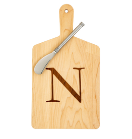JK Adams Monogrammed Maple Cheese Board Gift Set with Spreader - ''N''
