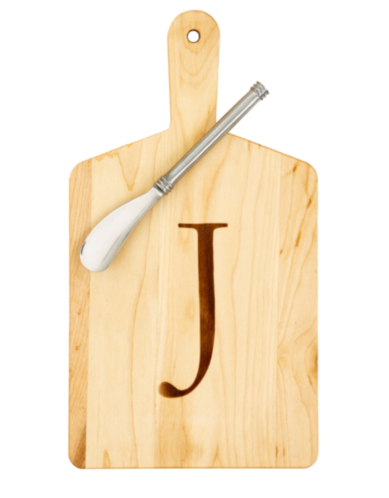 JK Adams Monogrammed Maple Cheese Board Gift Set with Spreader - ''J''