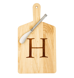 JK Adams Monogrammed Maple Cheese Board Gift Set with Spreader - ''H''