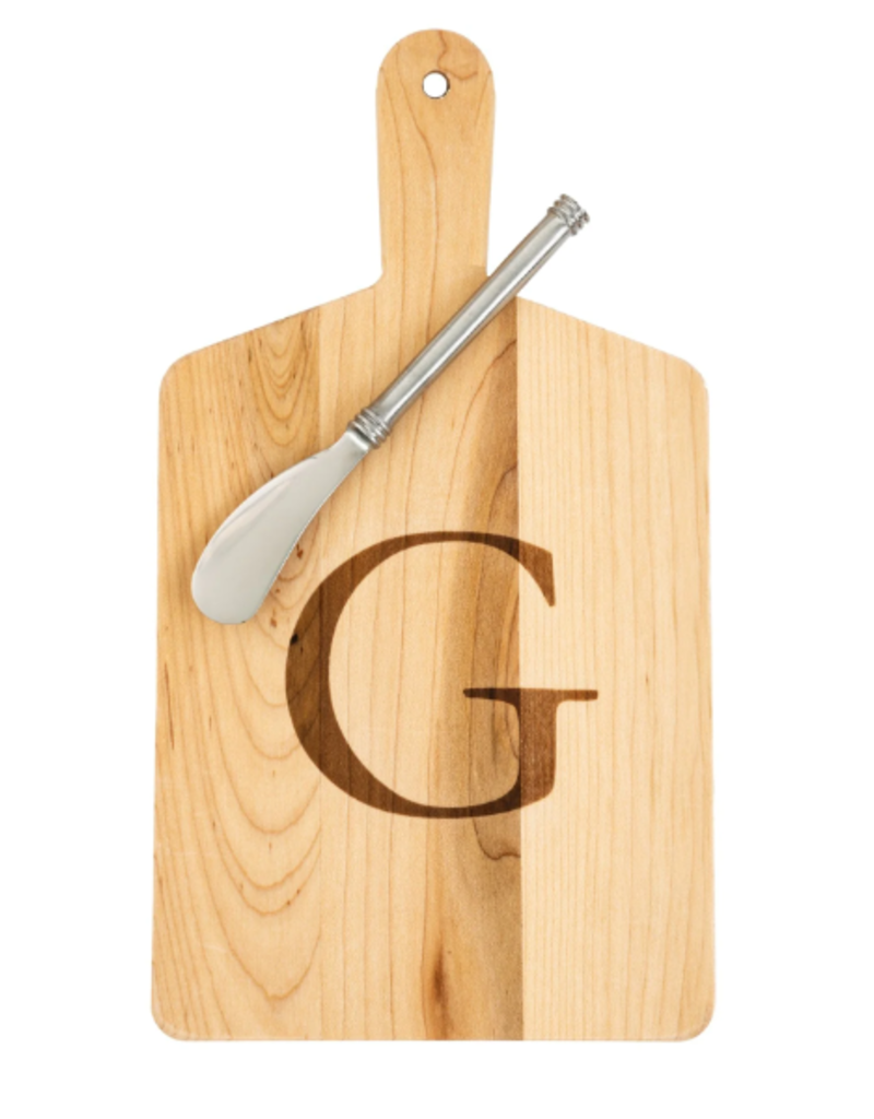 JK Adams Monogrammed Maple Cheese Board Gift Set with Spreader - ''G''