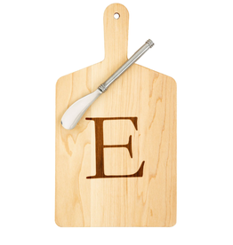 JK Adams Monogrammed Maple Cheese Board Gift Set with Spreader - ''E'' disc
