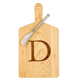 JK Adams Monogrammed Maple Cheese Board Gift Set with Spreader - ''D''