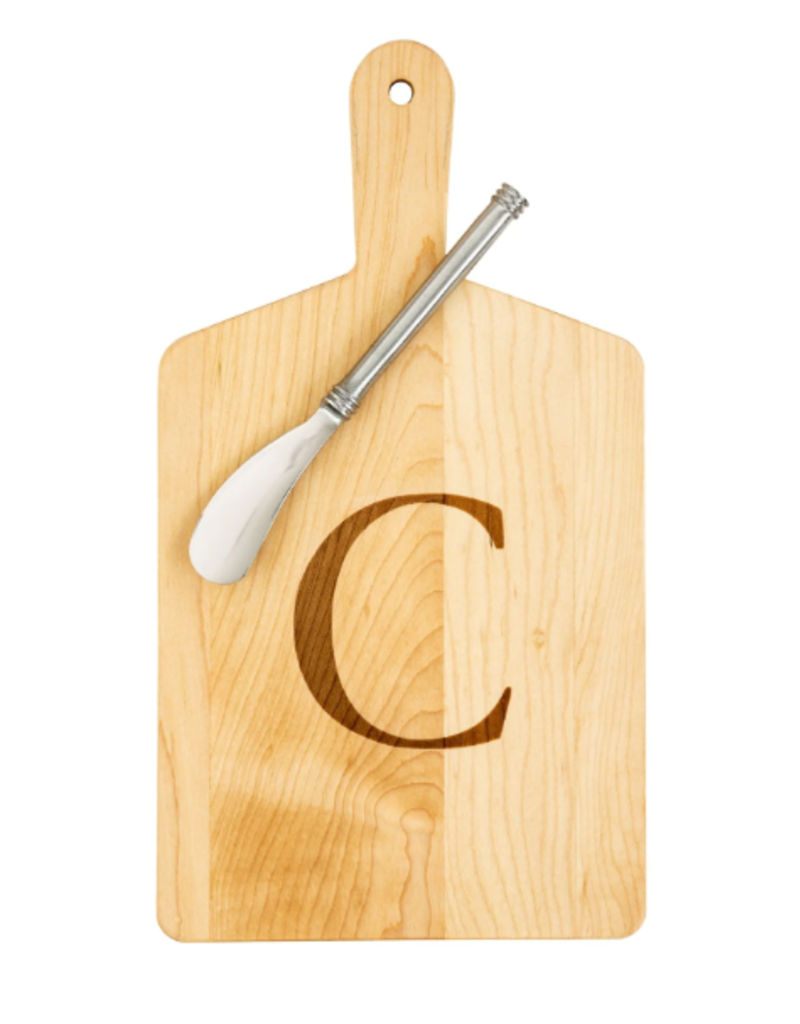 JK Adams Monogrammed Maple Cheese Board Gift Set with Spreader - ''C''