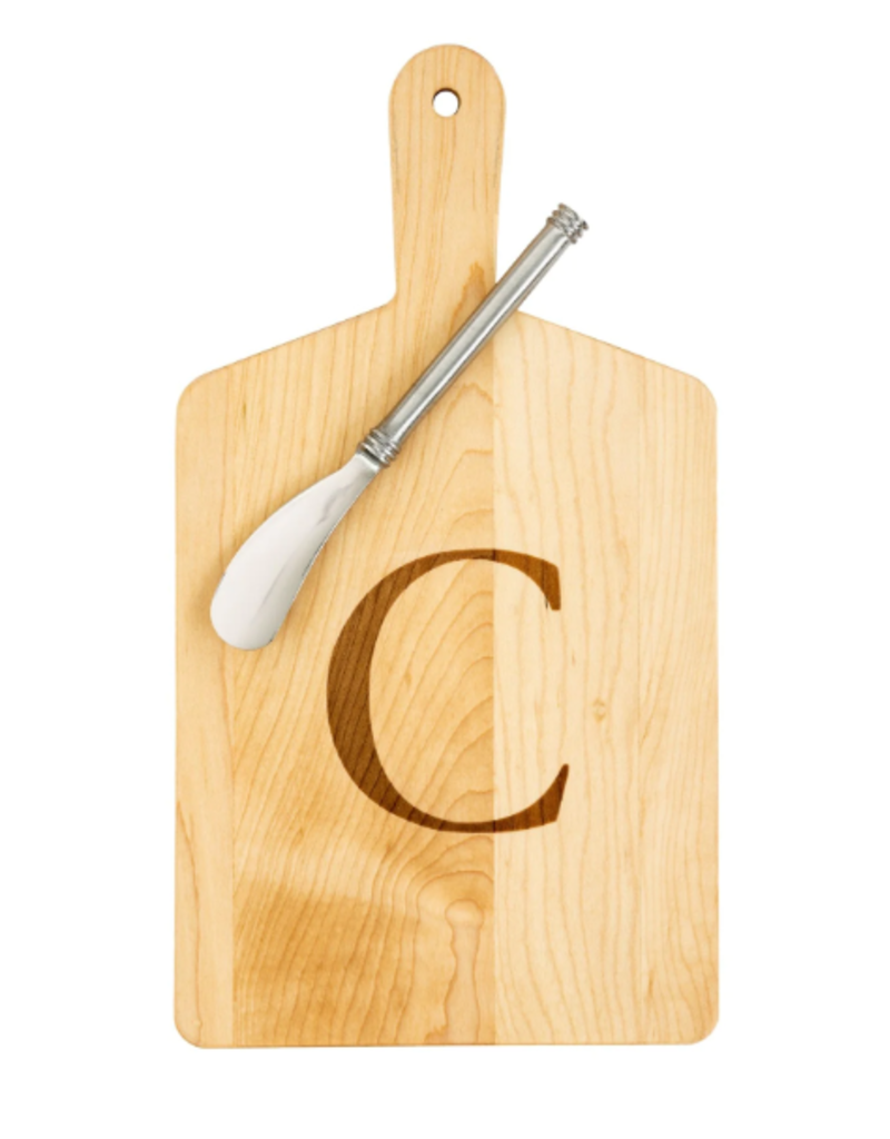 JK Adams Monogrammed Maple Cheese Board Gift Set with Spreader - ''C''**