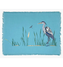 Embroidered HERON Placemat, BLUE