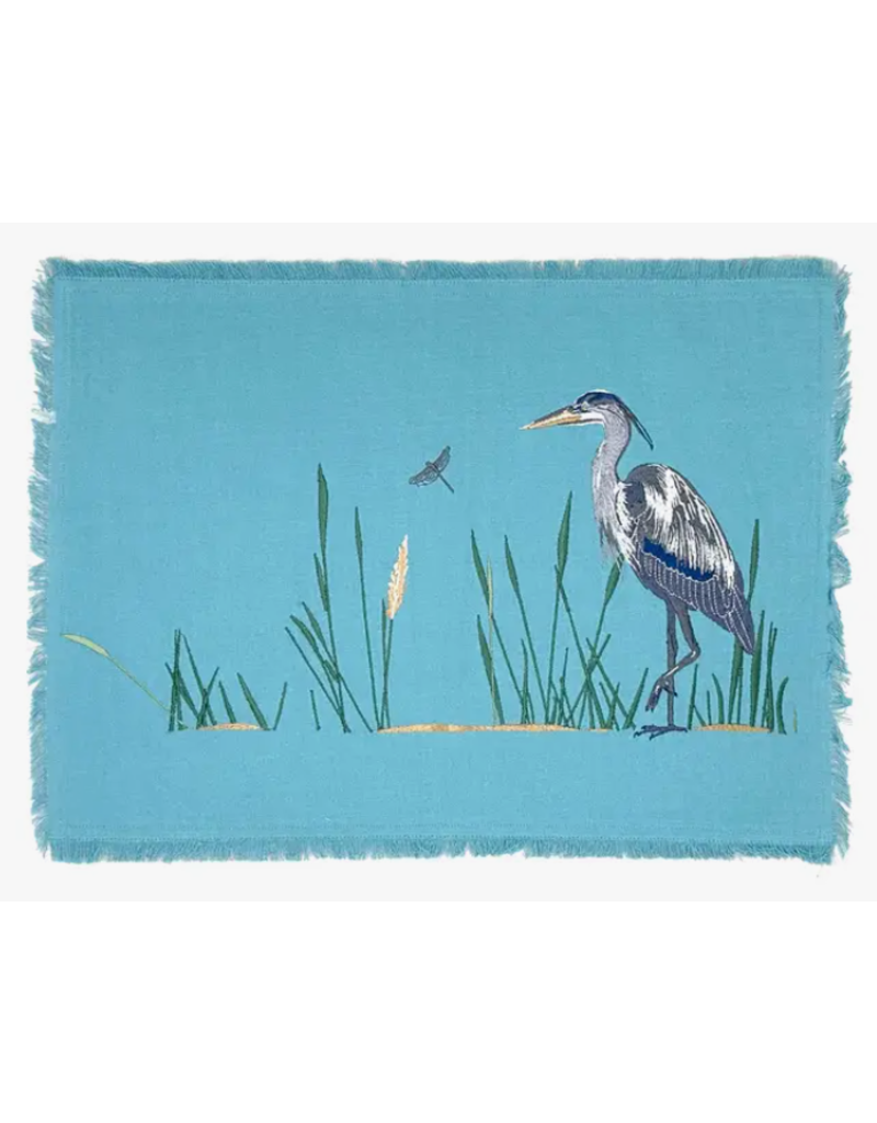 Embroidered HERON Placemat, BLUE