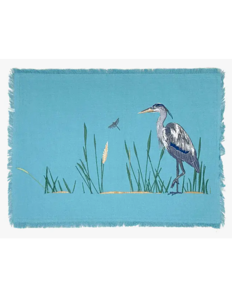 Rightside Design Embroidered HERON Placemat, BLUE