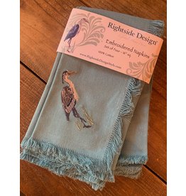 Rightside Design Embroidered HERON Cotton Napkins, Set of 4, BLUE