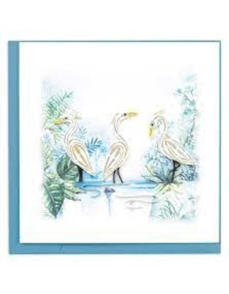 Quilling Card Greeting Card, Quill - Everyday, 3 White Herons, 6x6