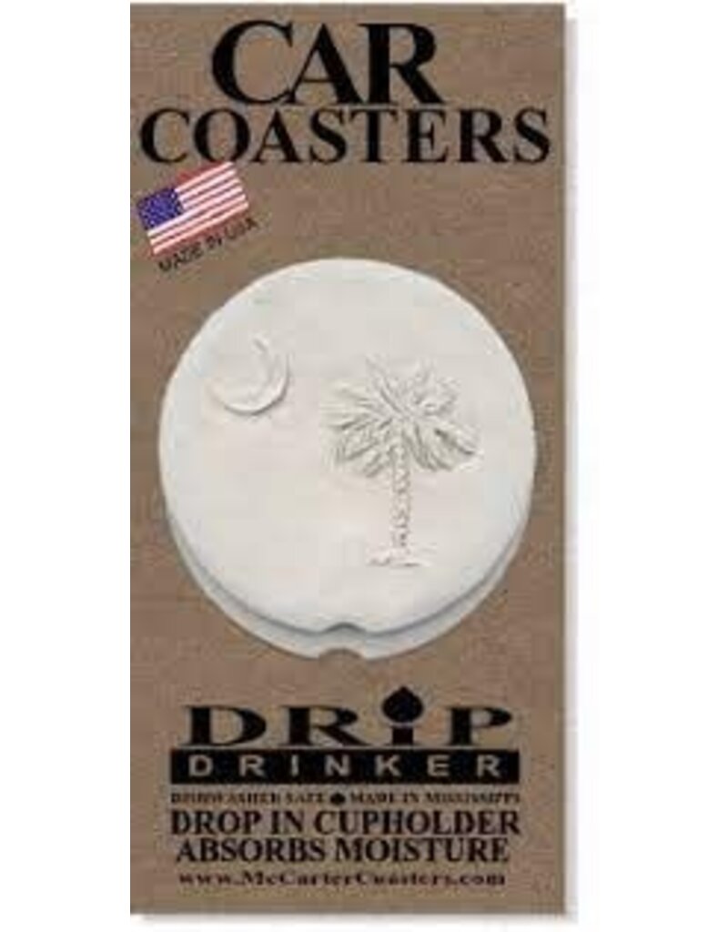 Hand-Crafted Absorbent Ceramic CAR Coaster, South Carolina Palmetto & Moon, Set of 2