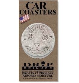 Hand-Crafted Absorbent Ceramic CAR Coaster, Cat Face, Set of 2