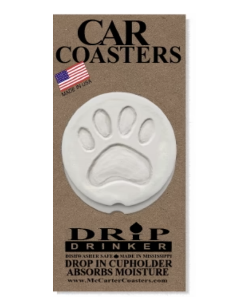 Hand-Crafted Absorbent Ceramic CAR Coaster, Dog Paw, Set of 2