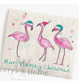 Holiday Swedish Dish Cloth, Flamingo Merry Flocking  Xmas