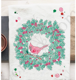 Holiday Dish Towel, Cardinal Wreath "Beaufort, SC"