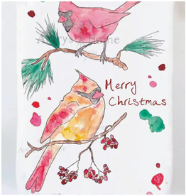 Holiday Dish Towel, 2 Merry Xmas Cardinals disc