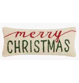 Holiday "Merry Christmas" Hooked Pillow, 20x8