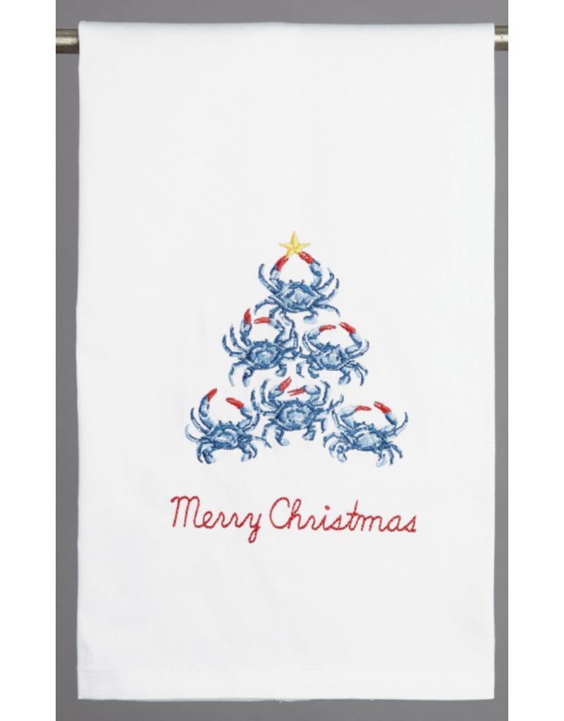Holiday EMBROIDERED Blue Crab XmasTree Towel
